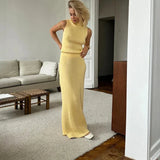 High Neck Knitting Top and Solid Long Skirt Suit