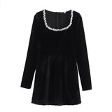 Black Rhinestone Velvet Mini Dress