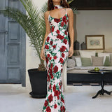 Floral Print Backless Maxi Dress