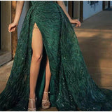 Sequin Off Shoulder High Split Inclined Shoulder Dress