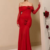 Off-shoulder Strapless Rose Long Sleeve Dress