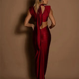 Hollow Out Turtleneck Solid Maxi Dress