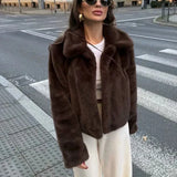 Lapel Side Pockets Faux Fur Jackets