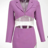 Purple Tassel Skirt and Long Sleeve Jacket Set