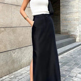 Autumn Maxi High Waist Slit A-line Skirt