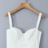 Wire Corset Style Low Waist White Midi Dress