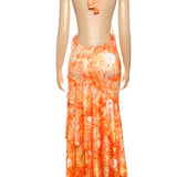 Tie-Dye Print Halter Bra and Ruffles Long Skirts