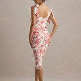 Floral Print Square Collar Midi Dress