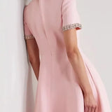 Diamond Edge Bowknot Short Sleeve Midi Dress