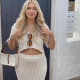 Knit Hollow Out Top and Long Skirt Suit