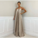 Pleated Long Halter Sleeveless Sling Banquet Dress