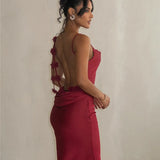 3D Flower Draped Open Back Maxi Dress