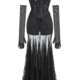 Lace Corset Patchwork Skirt And Gloves Set