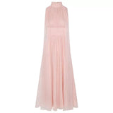 Ribbon Sleeveless Pleated Solid Long Dress