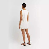 Cotton V Neck Buttons Solid Vest and Shorts Suits