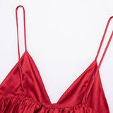 Red Solid Satin Puff Short Camisole Top