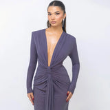 Elastic Deep V-Fold Lace Maxi Dress