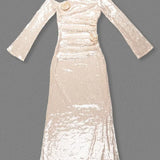 Mesh Sequin 3D Flower Long Sleeve Bodycon Maxi Dress