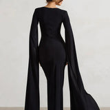 Elegant Cape Sleeve Maxi Dress with High Split