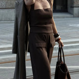 Square Collar Halter Top and Long Pant Suit