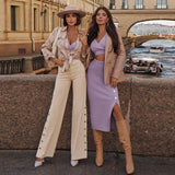 Knitted Top and Slit Midi Skirt Sets