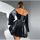 Velvet Strapless Mini Dress Off Shoulder Party Outfit