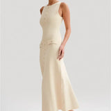 Knit Maxi Dress with Pockets Button-Front