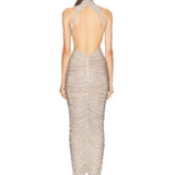 Halter Neck Backless Crystal Folds Long Dress