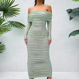 Off-shoulder Slash Neck Solid Maxi Dress