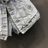 Women's Fake Two Pieces of High Waist A-line Thin Denim Shorts Street Style