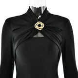 Long Sleeved Pleated Hollowed Out Maxi Dress