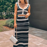 Striped Contrast Knitted Top and Long Skirt Set