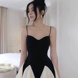 Spaghetti Strap Patchwork Contrast Color Mini Dress
