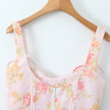 Ribbon Bow Strap Ruffles Hem Top