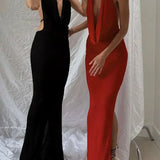 Halter Low Swinging Neck Maxi Dress