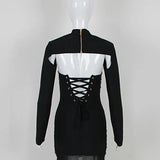 Turtleneck Beading Rhinestone Black Mini Dress