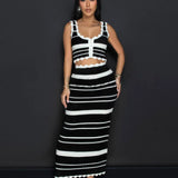 Striped Contrast Knitted Top and Long Skirt Set