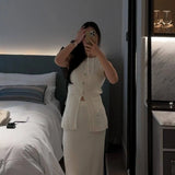 Knitted Solid Slit Vest and Long Skirt Suit