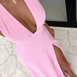 Halter Deep V Neck High Split Maxi Dress For Women