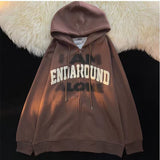 Retro Hiphop Flocking Cardigan Hooded Sweater