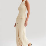 Knit Maxi Dress with Pockets Button-Front