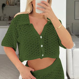 Knit Hollow Out Top and Long Skirt Suit