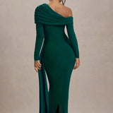 Skew Collar Long Sleeve Maxi Dress