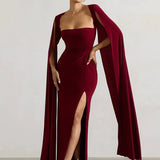 Elegant Cape Sleeve Maxi Dress with High Split
