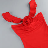 Red Flower Ruffles Strap Maxi Dress