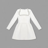 White Square Neck Diamond Mini Dress