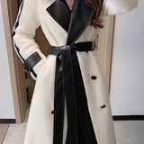 Contrast Color Patchwork Overcoat with Belt