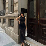 Sleeveless Patchwork Knit Maxi Dresses