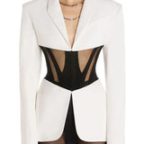 Perspective Gauze Patchwork Blazer Pencil Pant Suit