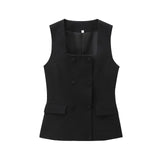 Square Neck Sleeveless Waistcoat Pant Suit